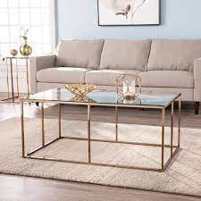 Southern Enterprises Lahz 42 In Champagne Clear Large Rectangle Glass Coffee Table Champagne Finish