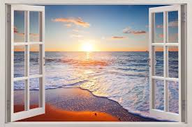 Beach Sunset 3d Window Decal Wall