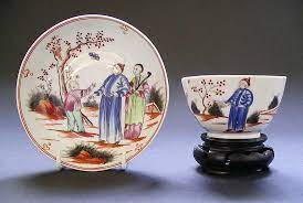 POPULAR NEW HALL STAFFORDSHIRE ENGLISH PORCELAIN BOY AND THE BUTTERFLY PATTERN  421 TEABOWL & SAUCER C.1785-1800