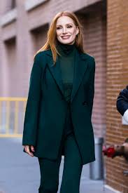 jessica chastain suits up in emerald