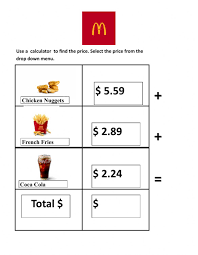 Math worksheets on money and shopping. Menu Additions 18 Worksheet