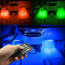 Car Led Interior Decorative Strip Lights Dc 12v 4x18 Leds Multicolor Music Active Car Strip Lights Under Dash Lighting Kit Led Strips Aliexpress