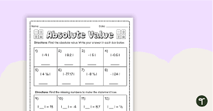 Absolute Value Worksheet Teach Starter