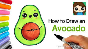 Double the line back upon itself to form a teardrop shape, but don't give it a pointed top. How To Draw An Avocado Cute And Easy Cute Food Drawings Cute Drawings Easy Cartoon Drawings