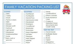 Family Vacation Packing List Printable Travel Informations