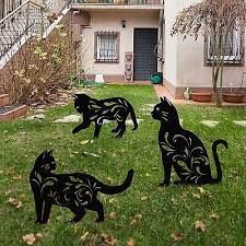3 Pack Metal Cat Garden Statues Black