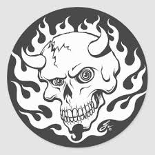 We hope you enjoy our growing collection of hd images. Demon Skull In Flames Classic Round Sticker Zazzle Com In 2021 Skull Coloring Pages Skull Silhouette Sugar Skull Drawing