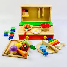 Combo đồ chơi nhà bếp : bộ nấu ăn - bộ cắt cá- bộ cắt trái cây Mykids- đồ  chơi gỗ