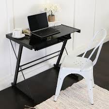 Create a home office with a desk that will suit your work style. Metal And Glass Black Computer Desk With Keyboard Tray Overstock 3458775
