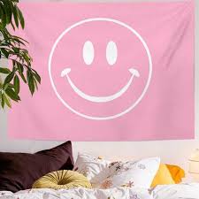 Pink Preppy Tapestry Cute Smiley Face
