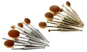 metallic oval makeup brush set 10