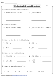 evaluating polynomial functions worksheets