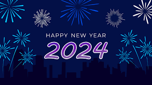 2024 Happy New Year fireworks on blue background - backiee
