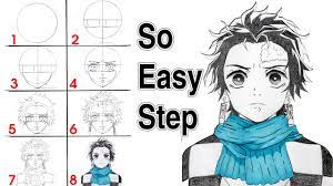 how to draw tanjiro easy step by step