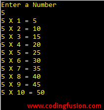 multiplication table of a given integer