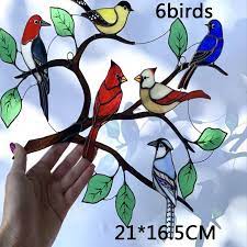 compre multicolor birds on wire stained