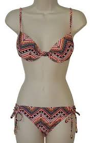 Hobie Bikini Swimsuit Size L Orange Underwire Push Up Bra