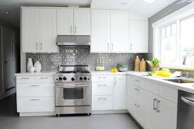 White Kitchen With Grey Subway Tiles