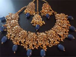 kundan blue necklace set