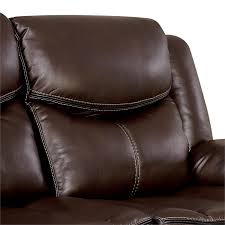 furniture of america calvin faux leather reclining loveseat and console in brown