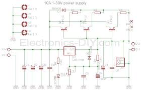 Current limit can be adjusted using r2 potentiometer and the output voltage can be adjusted from 1.2 volts to 30 volts using r8 potentiometer. 10a 1 30v Variable Power Supply With Lm317 Power Supply Circuit Power Supply Electronic Schematics