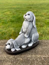 Breeding Rabbits Statue Concrete Home