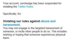 Zero Hedge Permanently Suspended From Twitter for 'Harassment' - Bloomberg