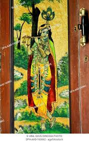 Glass Painting Of Lord Krishna On Door
