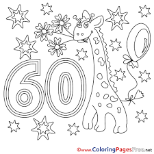 Seven candles on birthday cake. 60 Years Printable Happy Birthday Coloring Sheets