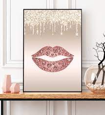 rose gold wall art glitter lips prints