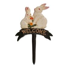 welcome bunnies cast iron sign cymax