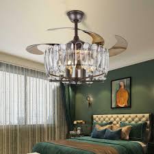 42 Vintage Crystal Invisible Ceiling Fan Light Led Chandelier Lighting Fixtures Ebay