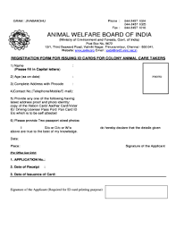 The board oversees animal welfare organisations (awos) by granting recognition to them if they meet its guidelines.4 the organisation must submit paperwork; Fillable Online Awbi Registration Form Animal Welfare Board Of India Awbi Fax Email Print Pdffiller
