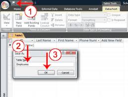 creating microsoft access tables