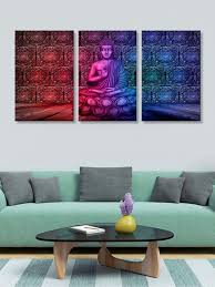 Red Buddha Art 3 Frame Canvas Paintings