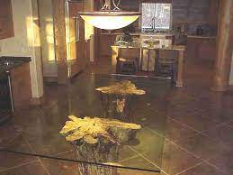 Large Glass Top Stump Table