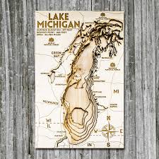 Lake Michigan Wood Map 3d Topographic Wood Chart
