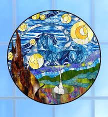 Faux Stained Glass Starry Night Window