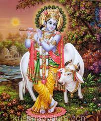 Krishna with Cow At Dusk Canvas Art ...