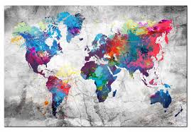 Canvas Painting World Map Grey Style