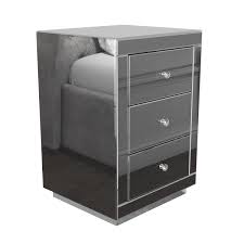 It is made from solid + manufactured wood and glass. Eva Grey Mirrored 3 Drawer Bedside Table With Crystal Effect Handles Furniture123