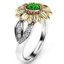 cute sunflower crystal wedding rings