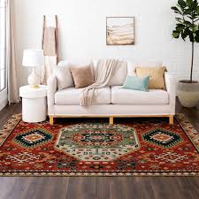 red indoor geometric area rug in the