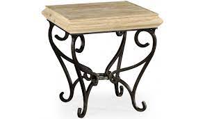 Square Side Table With Wrought Iron Base