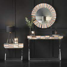 Round Mirror Console Side Table