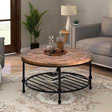 round coffee table with storage shelf
