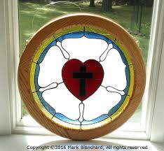 luther rose stained glass window panel