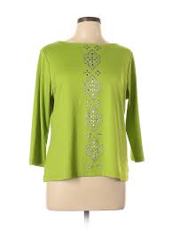 Details About Ruby Rd Women Green 3 4 Sleeve Blouse Lg Petite