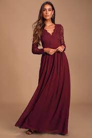 Shop women's lulu's red size s maxi at a discounted price at poshmark. Lovely Burgundy Dress Lace Maxi Dress Long Sleeve Dress Lulus