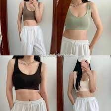 Brandy Melville Lydia Tank fitted cropped tank top cotton white brown black  sage green pink carla rosa double lined non padded yoga sports bra john  galt brand new [PO], Womens Fashion, Tops,